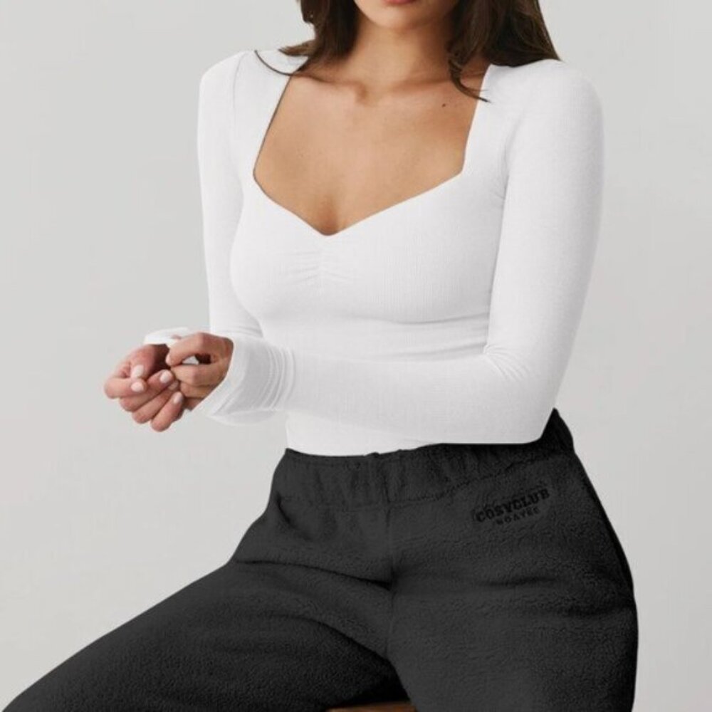 Women's long sleeve fashion slim fit square neck top